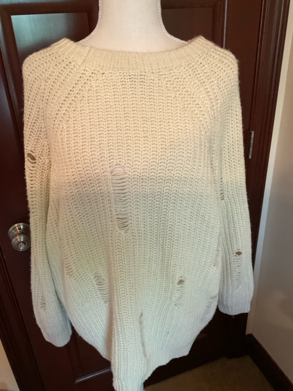 Ivory Knit Distressed Sweater. Sz.Large